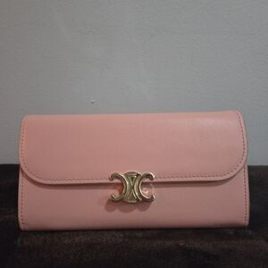 Celine Paris Pink Leather Women's Bi-Fold Snap Clutch Wallet